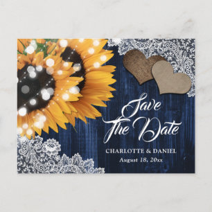 Faire-part Carte postale d'annonce de mariage au tournesol bl