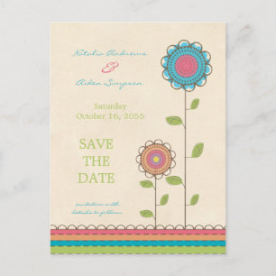 Faire-part Carte postale d'annonce de mariage avec des fleurs