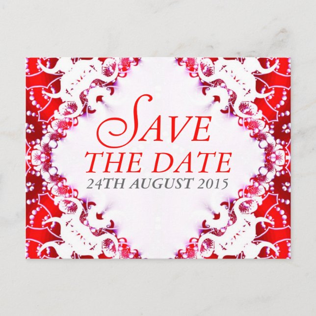 Faire-part Carte postale d'annonce de mariage en Batik Rouge  (Devant)