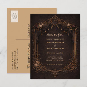 Faire-part carte postale d'annonce de mariage gothique hallow