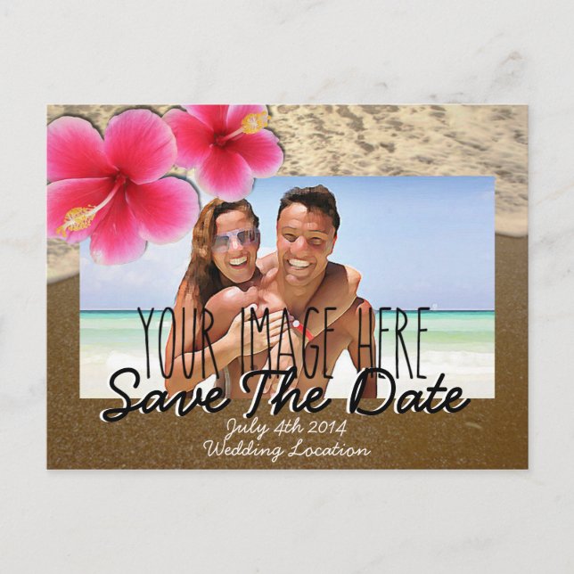 Faire-part Carte postale d'annonce de mariage thème plage (Devant)