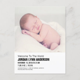 Faire-part Carte postale d'annonce de naissance de bébé avec 
