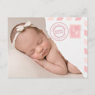 Faire-part Carte postale d'annonce de naissance de bébé fille