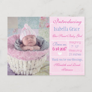 Faire-part Carte postale d'annonce de naissance de bébé fille