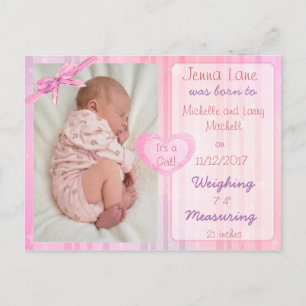 Faire-part Carte postale d'annonce de naissance de bébé fille
