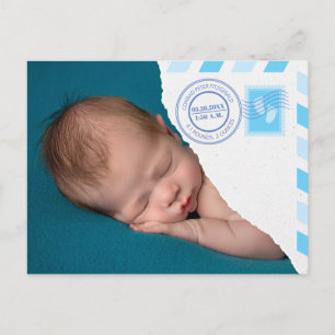Faire-part Carte postale d'annonce de naissance de bébé garço