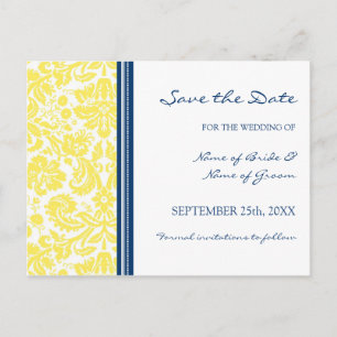 Faire-part Carte postale de mariage à conserver jaune damas S