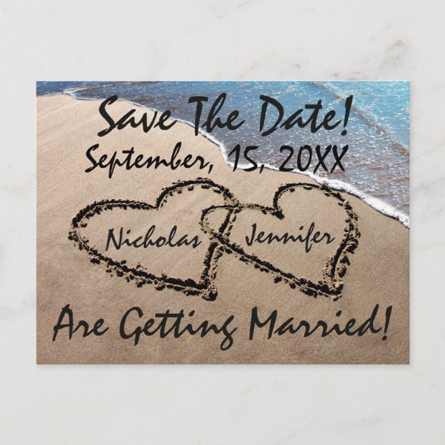 Faire-part Carte postale de mariage à Hearts Sand Beach Enreg (Devant)