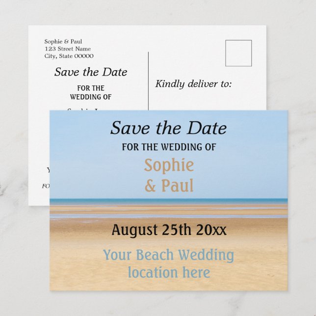 Faire-part Carte postale de mariage à la plage, à conserver p (Devant / Derrière)