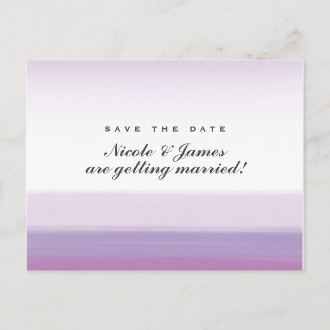 Faire-part Carte postale de mariage à l'aquarelle violet lava (Devant)