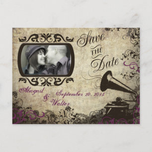 Faire-part Carte postale de mariage à phonographe vintage Enr
