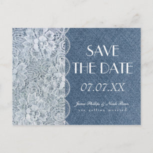 Faire-part Carte postale de mariage 'Denim & Lace Rustic Save