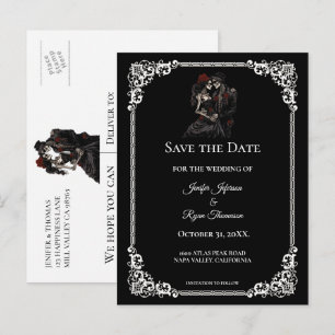Faire-part carte postale de mariage gothique halloween save t
