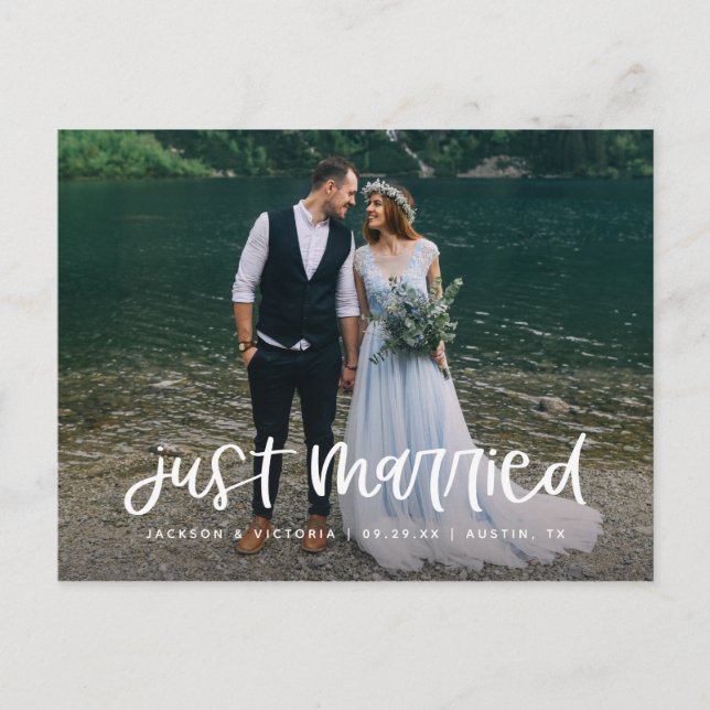 Faire-part Carte postale de mariage Lettering Just Married El (Devant)