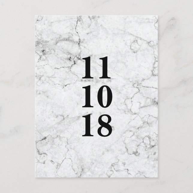 Faire-part Carte postale de mariage moderne en marbre pour an (Devant)