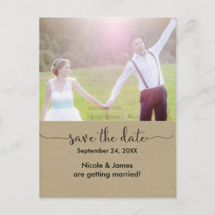 Faire-part CARTE POSTALE DE MARIAGE PHOTO Marron Kraft SAVE T