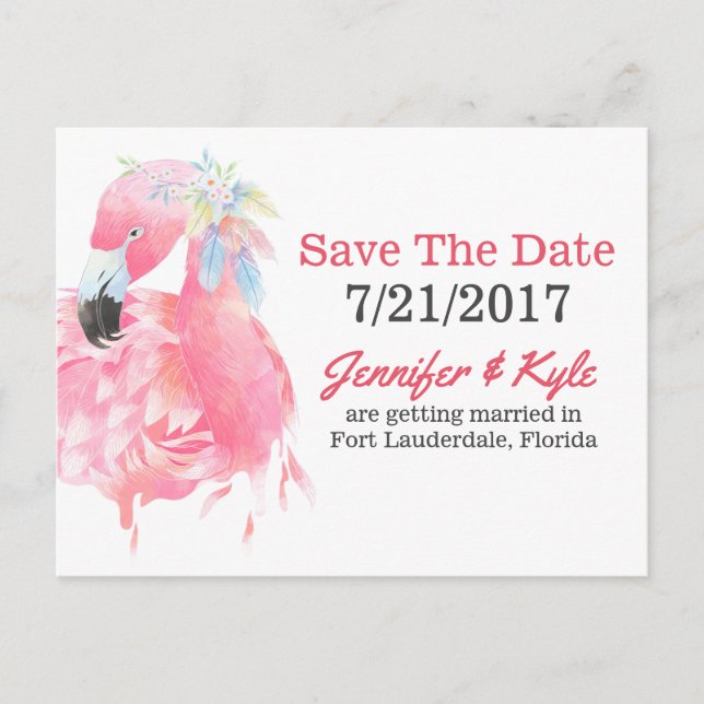Faire-part Carte postale de mariage Ping Flamingo Save The Da (Devant)