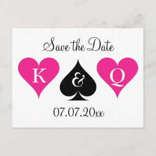 Faire-part Carte postale de mariage rose néon à Las Vegas pou