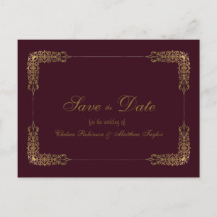 Faire-part Carte postale de mise en garde or et burgundy dent