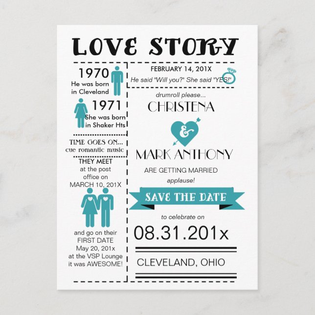 Faire-part Carte postale de préavis de date de mariage Love S (Devant)