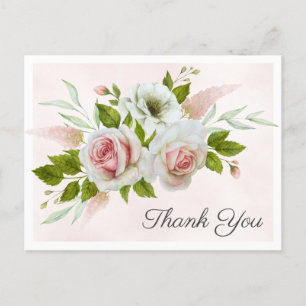 Faire-part Carte postale de remerciement aquarelle rose roman