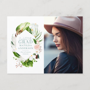 Faire-part Carte postale de remise de diplômes avec feuillage