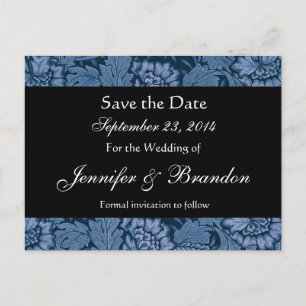 Faire-part Carte postale de sauvegarde à date de damas bleu r
