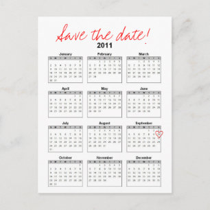 Faire-part Carte postale de sauvegarde de date de calendrier