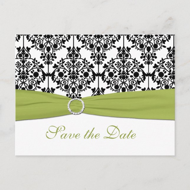 Faire-part Carte postale de sauvegarde de date verte, blanche (Devant)