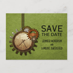 Faire-part Carte postale de sauvegarde de l'horloge verte vin