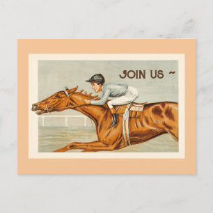 FAIRE-PART CARTE POSTALE D'INVITATION DE JOCKEY POUR COURSE H