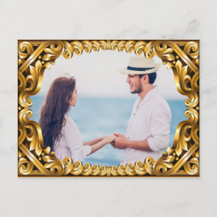 Faire-part Carte postale Fiançailles Gold Photo Frame