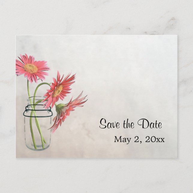 Faire-part Carte postale Fleurs de marguerite en pot Mason -  (Devant)