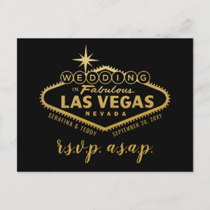 Faire-part Carte postale Gold Las Vegas Sign Wedding RSVP Res