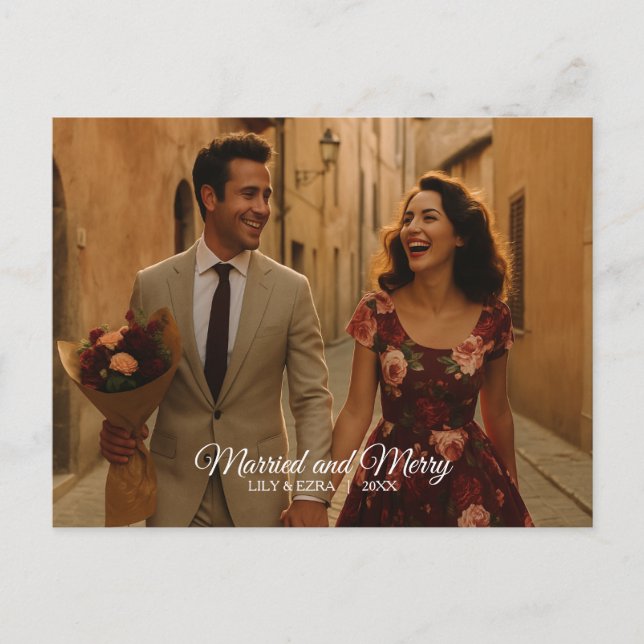 Faire-part Carte postale Marié et Joyeux (Devant)