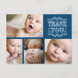 Faire-part Carte postale Merci photo pour bébé bleu marine