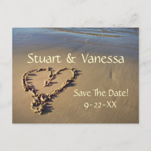Faire-part Carte postale personnalisée Heart Sand Beach Save 