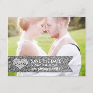 Faire-part Carte postale PHOTO Bannière Pailletée Argent ENRE