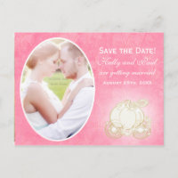 Carte postale photo de mariage Cinderella Pink Car