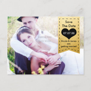 Faire-part Carte postale PHOTO SAVE THE DATE feuille d'or et 
