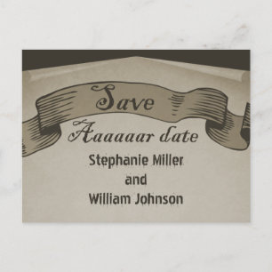 Faire-part Carte postale Pirate Scroll Save the Date, Marron