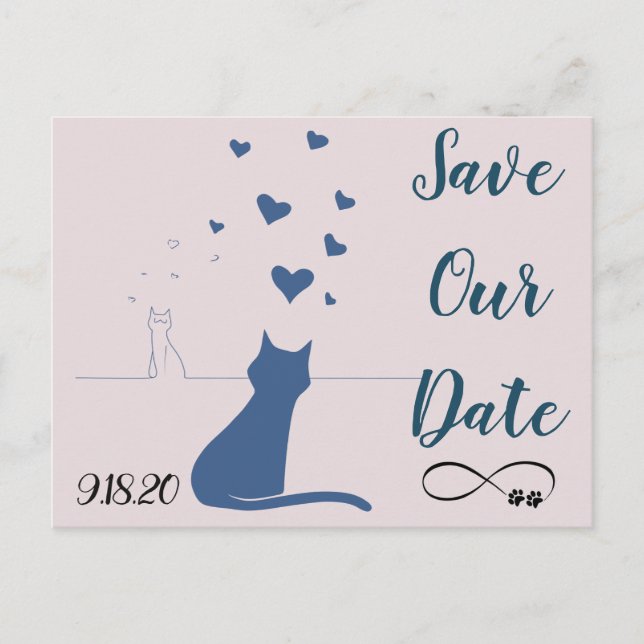 Faire-part Carte postale pour réserver la date avec des chats (Devant)