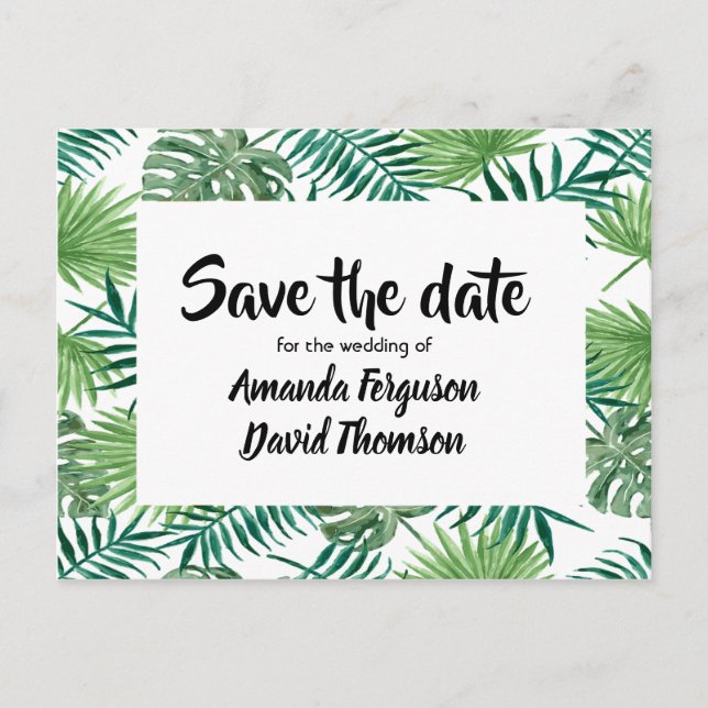Faire-part Carte postale pour réserver la date avec feuilles  (Devant)