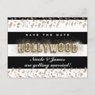 Faire-part Carte postale Rayures noir et blanc Gold Hollywood