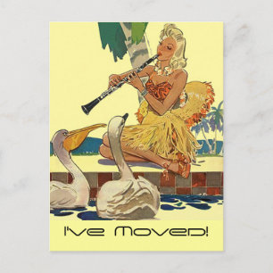 Faire-part Carte postale Retro Vintage Lady Pool Côté Swans T