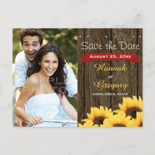 FAIRE-PART CARTE POSTALE ROUGE RUSTIQUE ENREGISTRER LA DATE