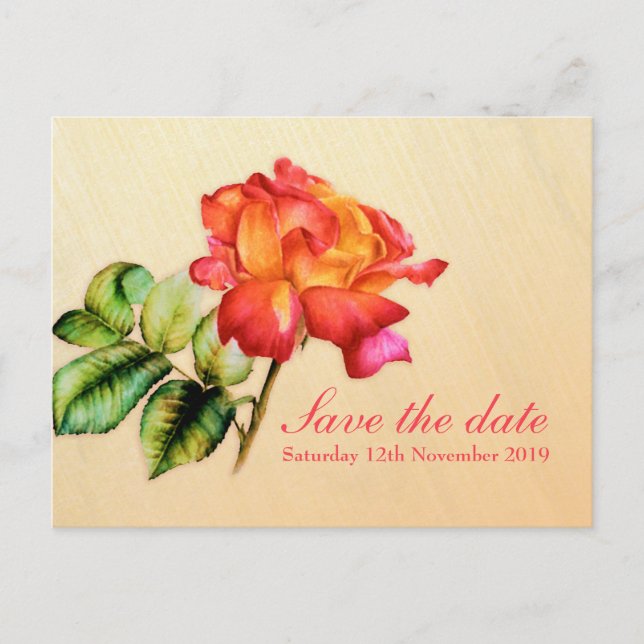 Faire-part Carte postale "Save the Date" avec art de la rose  (Devant)