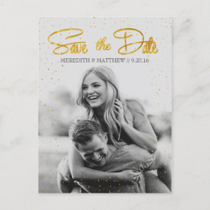 Faire-part Carte Postale Save the Date Confetti Feuille Dorée