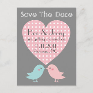 Faire-part Carte Postale Save The Date Oiseaux qui s'embrasse