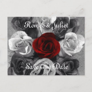 Faire-part Carte postale "Save The Date" Rose Noir Blanc